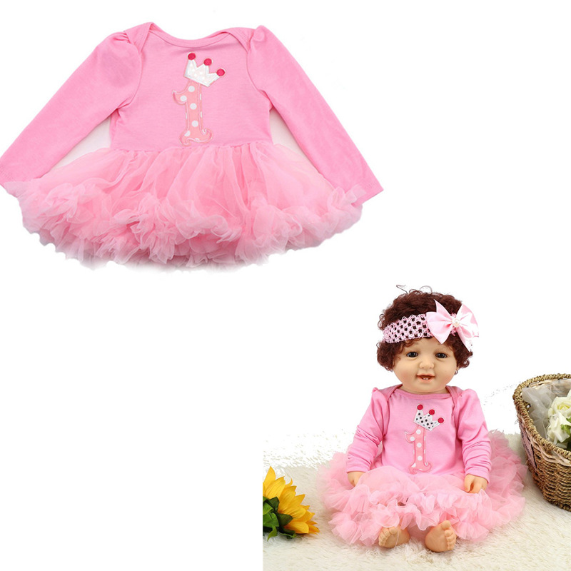 

Розовый Хлопок Детские куклы Одежда Платье С головной убор без новорожденного Baby Doll