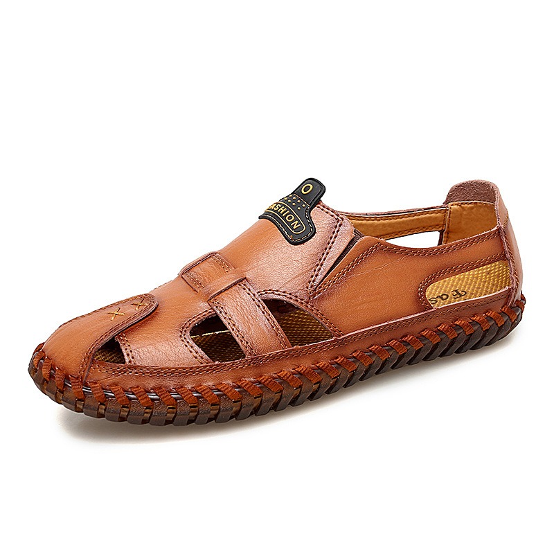 

Genuine Leather Breathable Hollow Hand Stitching Soft Soles Sandals