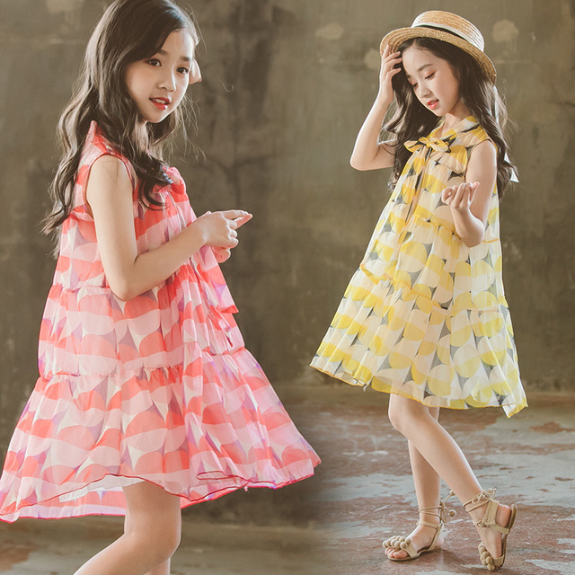 

Girls Chiffon Dress Season New Sleeveless Princess Dress Children's Wear Polka Dot Skirt