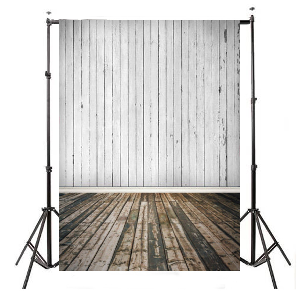 

5X7ft Vinyl White Wood Wall Brown Floor Photography Backdrop Background Studio Prop