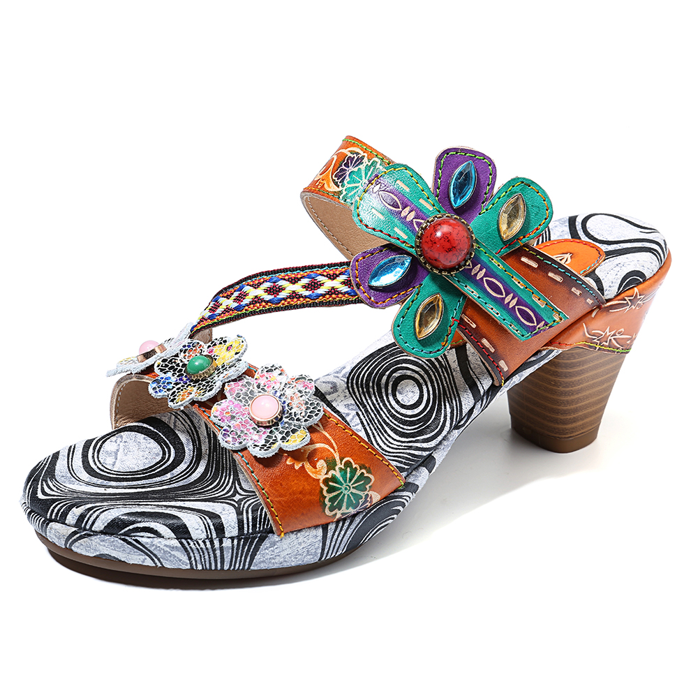 

SOCOFY Bohemian Leather Heeled Sandals
