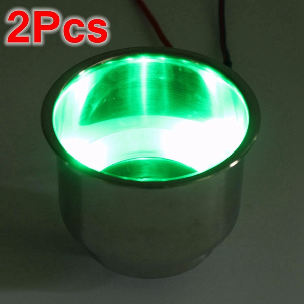 New Arrival 2PCS Green 8LED/'s 316 Stainless Steel Marine Boat Cup Drink Holder