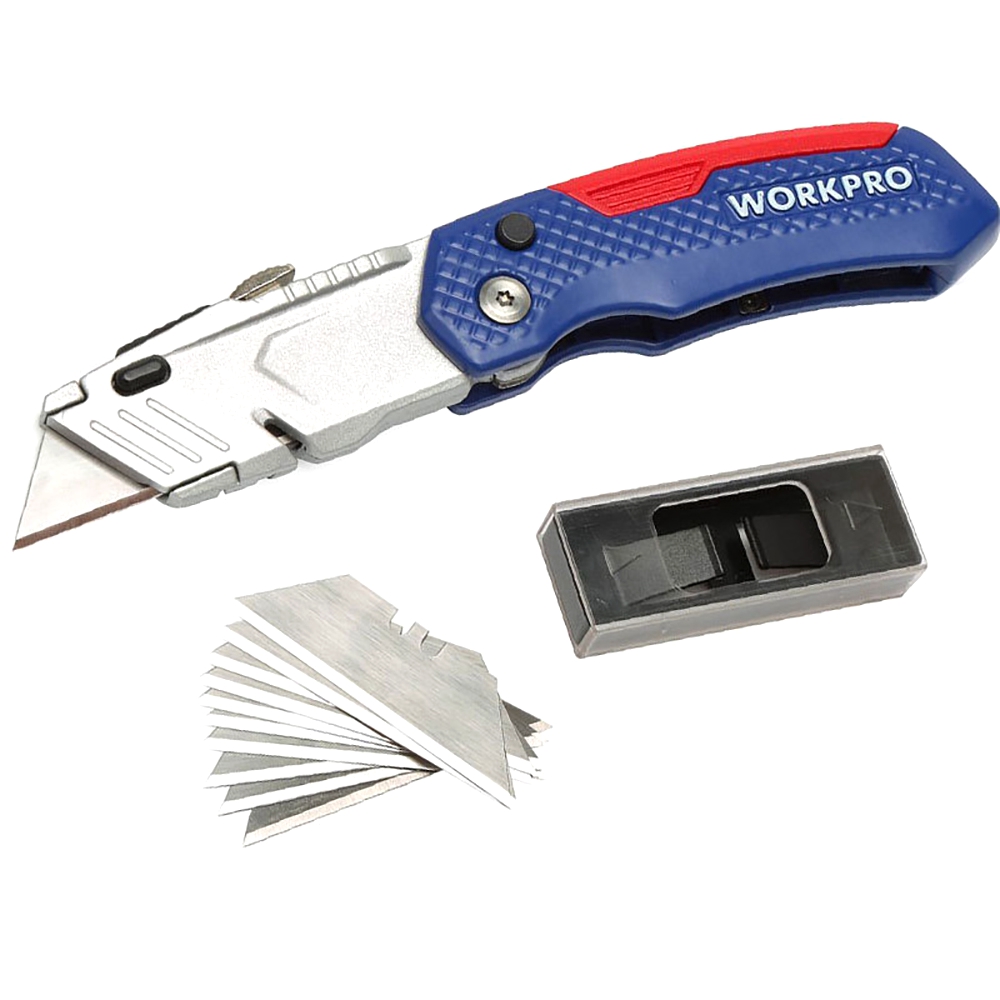 

WORKPRO W011017N Folding Utility Kni-fe Safety Box Cutter with 13pcs Blades Included Multi Tools