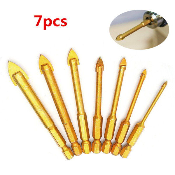 

7pcs 3/4/5/6/8/10/12mm Hex Shank Glass Drill Bits Set For Ceramic Tile Marble Mirror and Glass