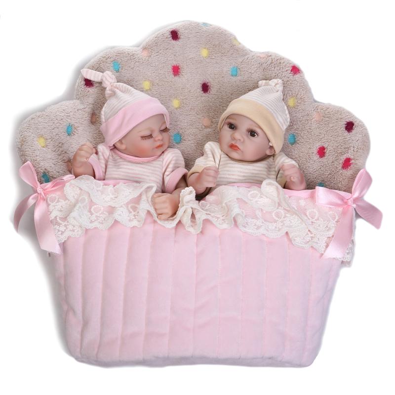 

NPK 26cm Cute Розовый Twin Baby Girl And Boy Full Soft Силиконовый Reborn Кукла Моделирование Восставшие игрушки