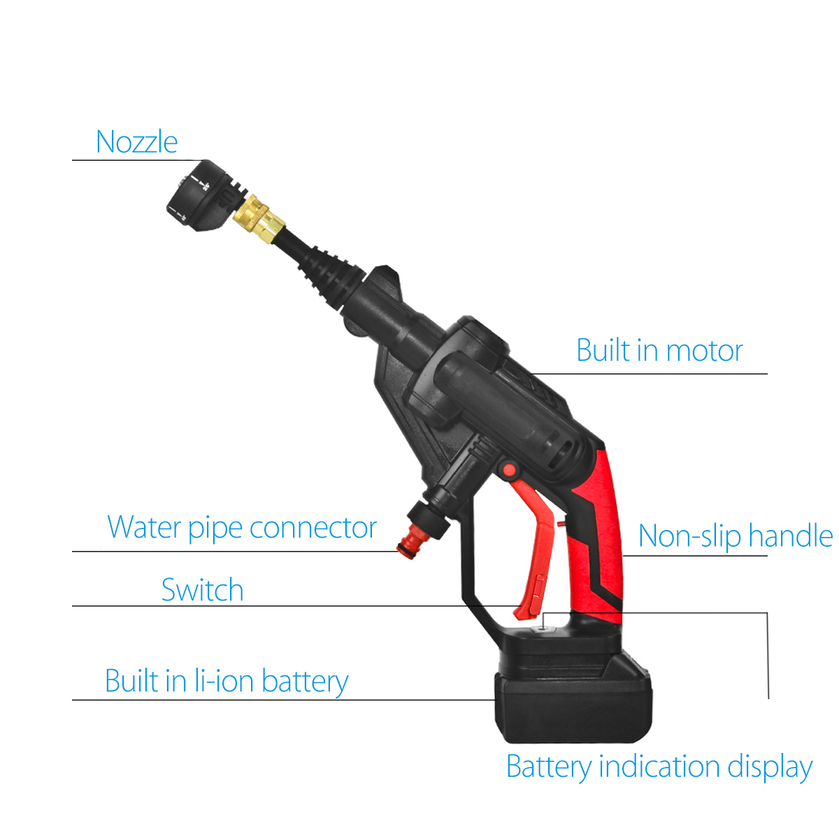 Multifunctional Cordless Pressure Cleaner Washer Gun Water Hose Nozzle Pump with Battery 16