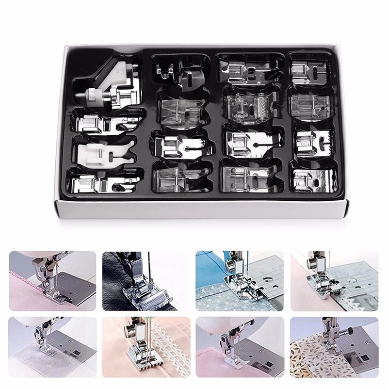 

KCASA 16Pcs Domestic Sewing Machine Presser Foot Feet Kit Set Hem Foot Spare Parts Accessories With Box For Brother Singer Janom