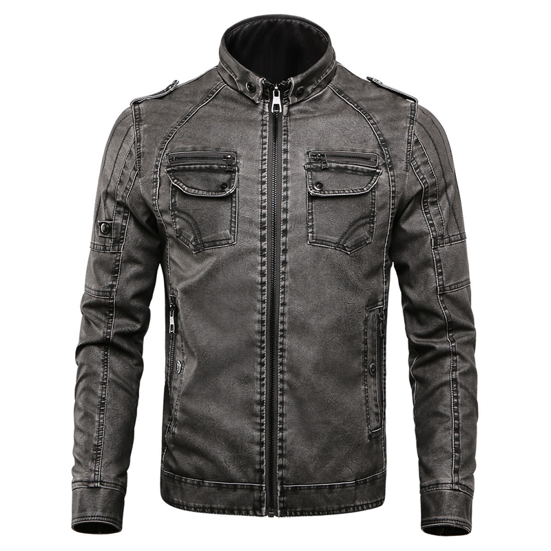 

Winter Fleece Warm PU Faux Leather Motorcycle Biker Jacket
