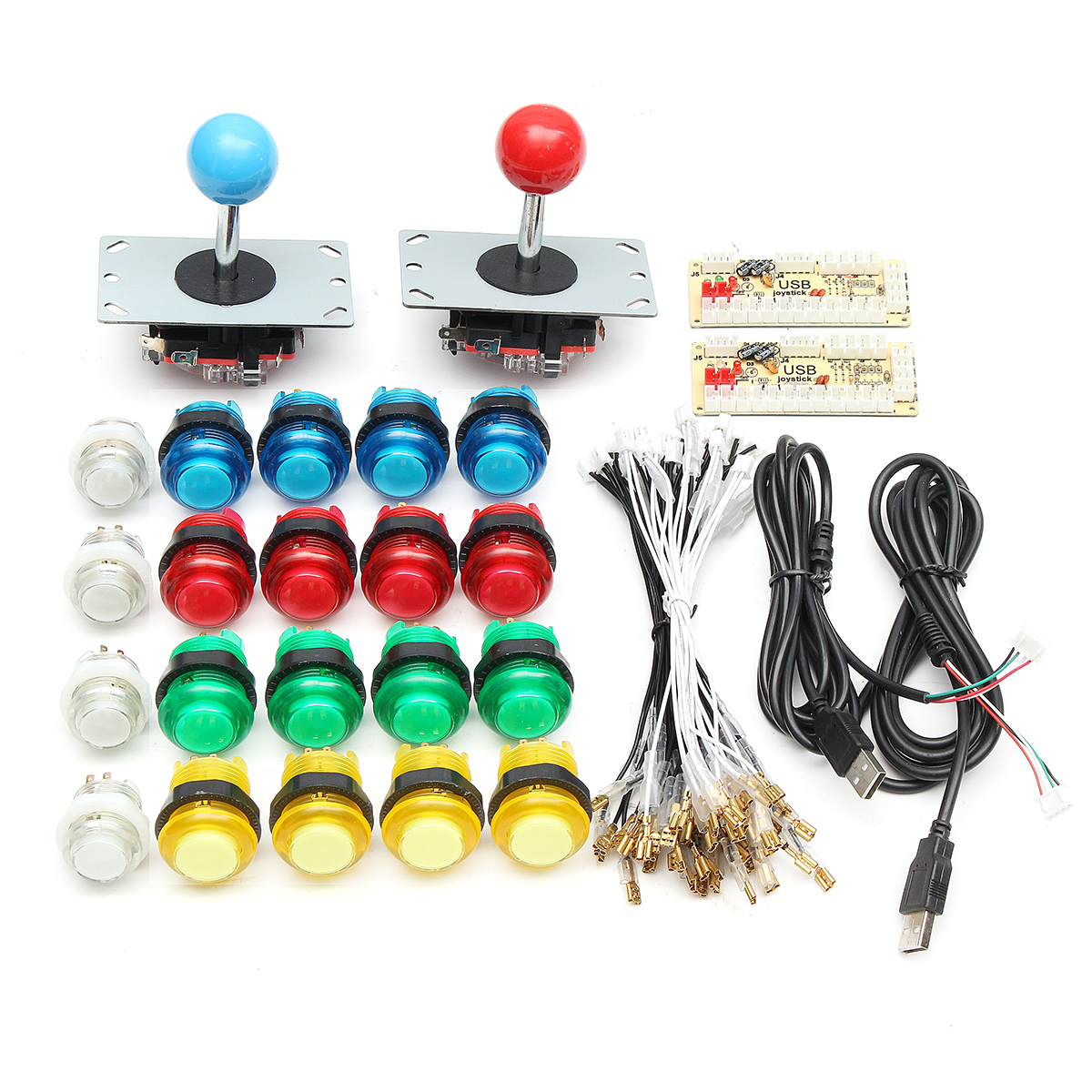 

Full Colors Switch Buttons 2 USB Encoder 2 Joysticks DIY Kit Blue Red for Acarde Game Controller