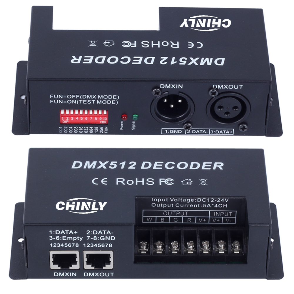 

DC12-24V 20A 4 Channels DMX512 LED Decode Dimmer Controller for RGBW LED Strip Light
