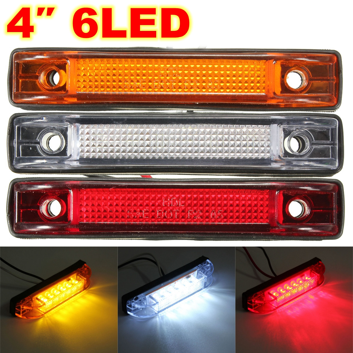 4 RED 6/" LED Rectangular Rectangle BIG Clearance Side Marker Truck Trailer LIGHT