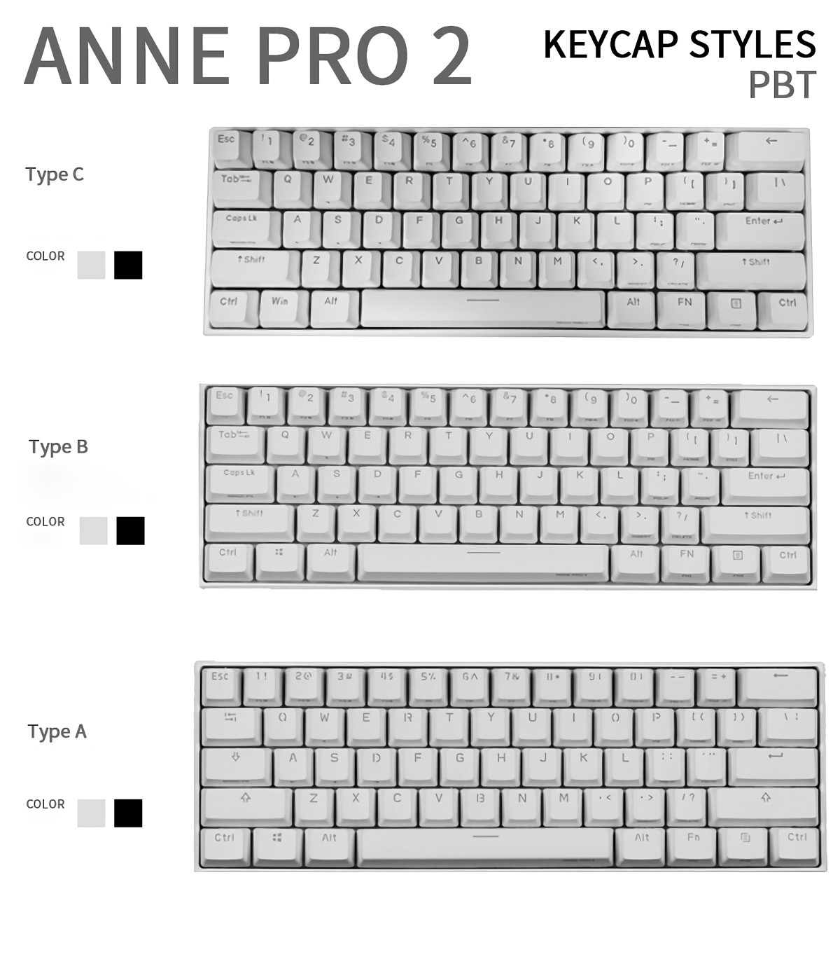 Anne Pro 2 Mechanical Keyboard 61 Keys 60% NKRO bluetooth 4.0/5.0 Type-C RGB Gaming Keyboard