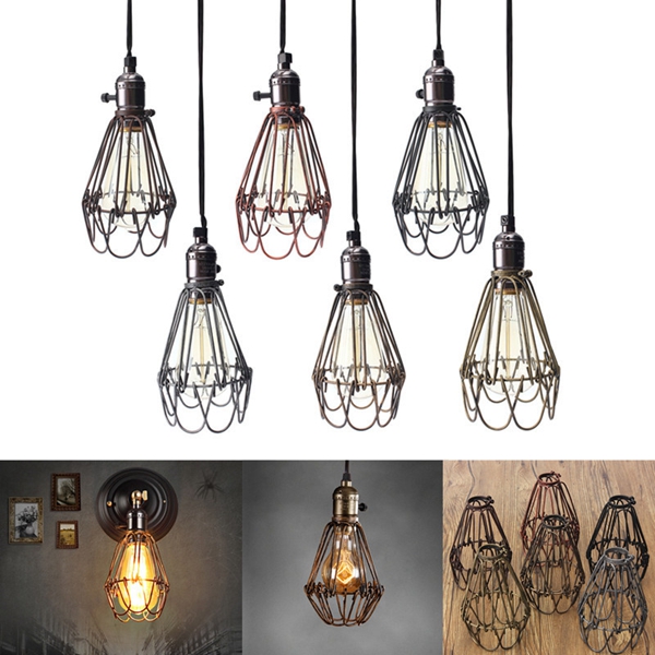 

Vintage Pendant Trouble Light Bulb Guard Cage Ceiling Hanging Lampshade Fixture For Indoor Lighting