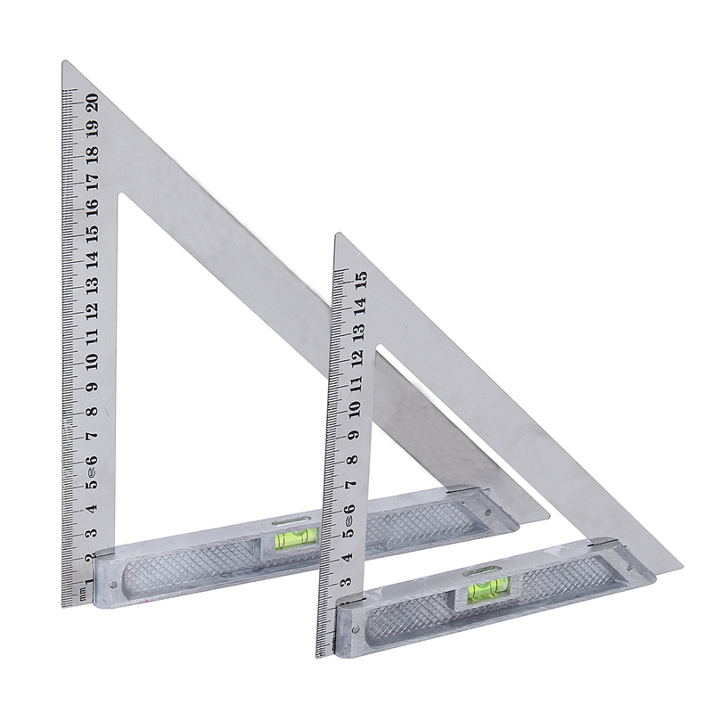 

150MM/200MM Stainless Steel Angle Ruler 90 Degree Wide Bottom Thickening Measuring Tool Aluminum Triangle Ruler Woodworking 45 Degree Measurement Length Bubble Bead Horizontal Woodworking