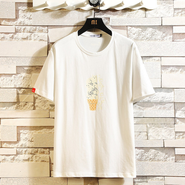 

Season New Men's Japanese Brick Wall Hanging Casual Short-sleeved T-shirt Cotton Round Neck Printing Bottoming Shirt Tide