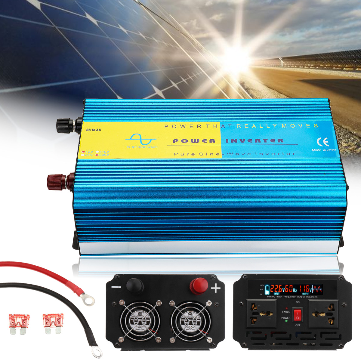 

2000W DC 12V/24V to AC 110V/220V Pure Sine Wave Inverter Car LCD Solar Power Converter