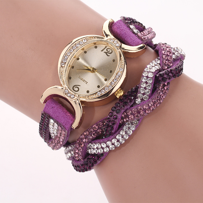 

DUOYA D014 Rhinestones Elegant Ladies Watch Leather Strap Bracelet Watches