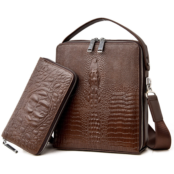 

Men Genuine Leather Multi-function Shoulder Bag Business Crocodile Handbag Briefcase