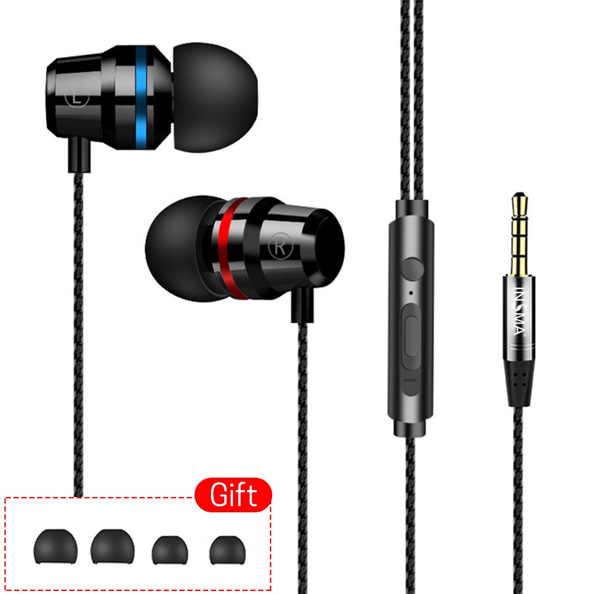 

INSMA G86 Metal Bass In-ear Earphone 4D Stereo Sound Line Control Headphone With Mic for Mobile Phones