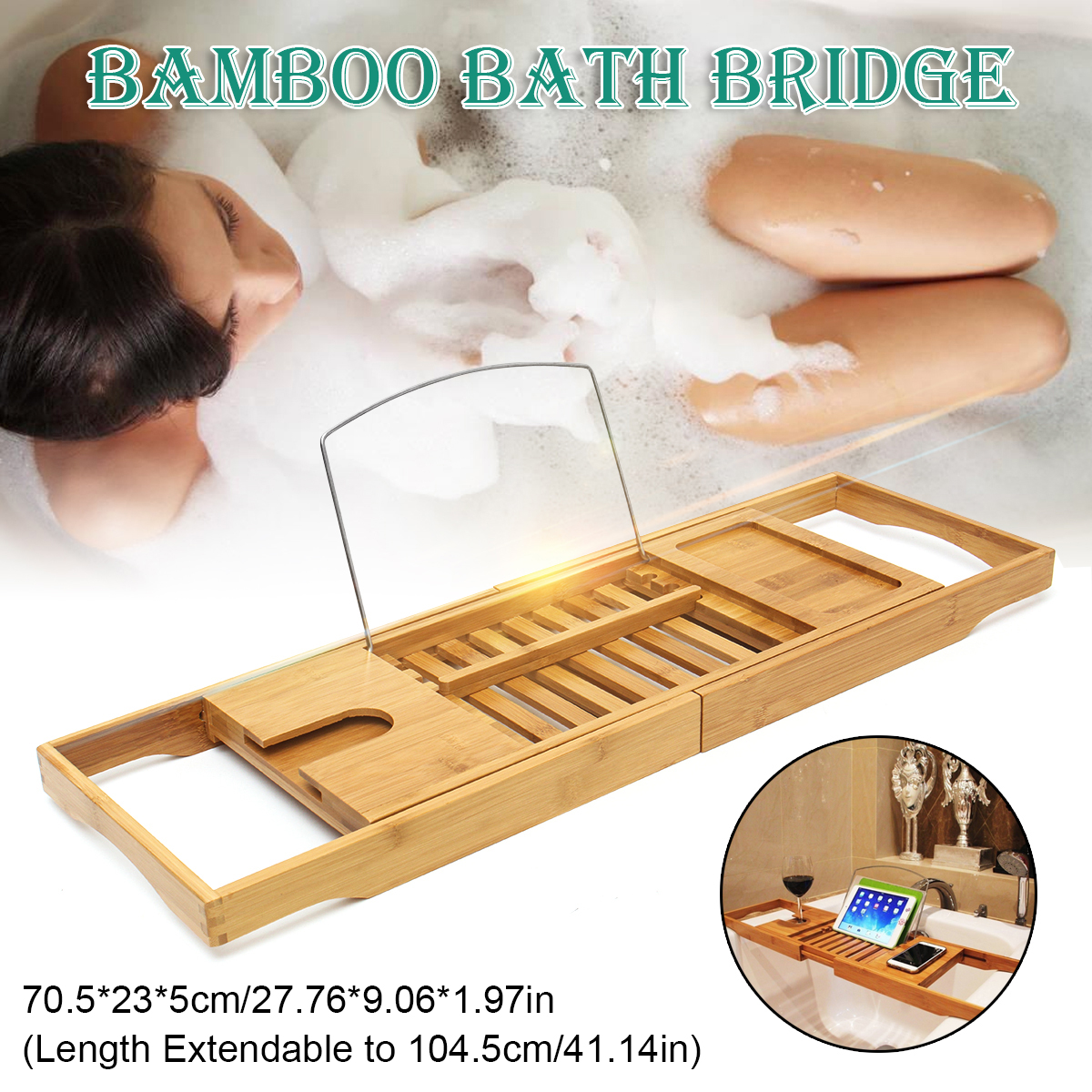 Bathtub Bamboo Holder Bathroom Tray Tablets Shelf Book Reading Rack Stand 2