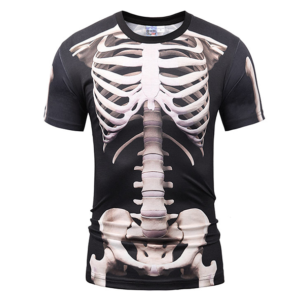 

Men's Fashion 3D Digital Print Round Neck Short Sleeve T-shirt Lifelike Character Bone Funny T-shirt