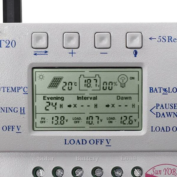 T20 20A 12V/24V PWM LCD Display Solar Panel Battery Regulator Charge Controller Three-time Interval  Controller Regulator