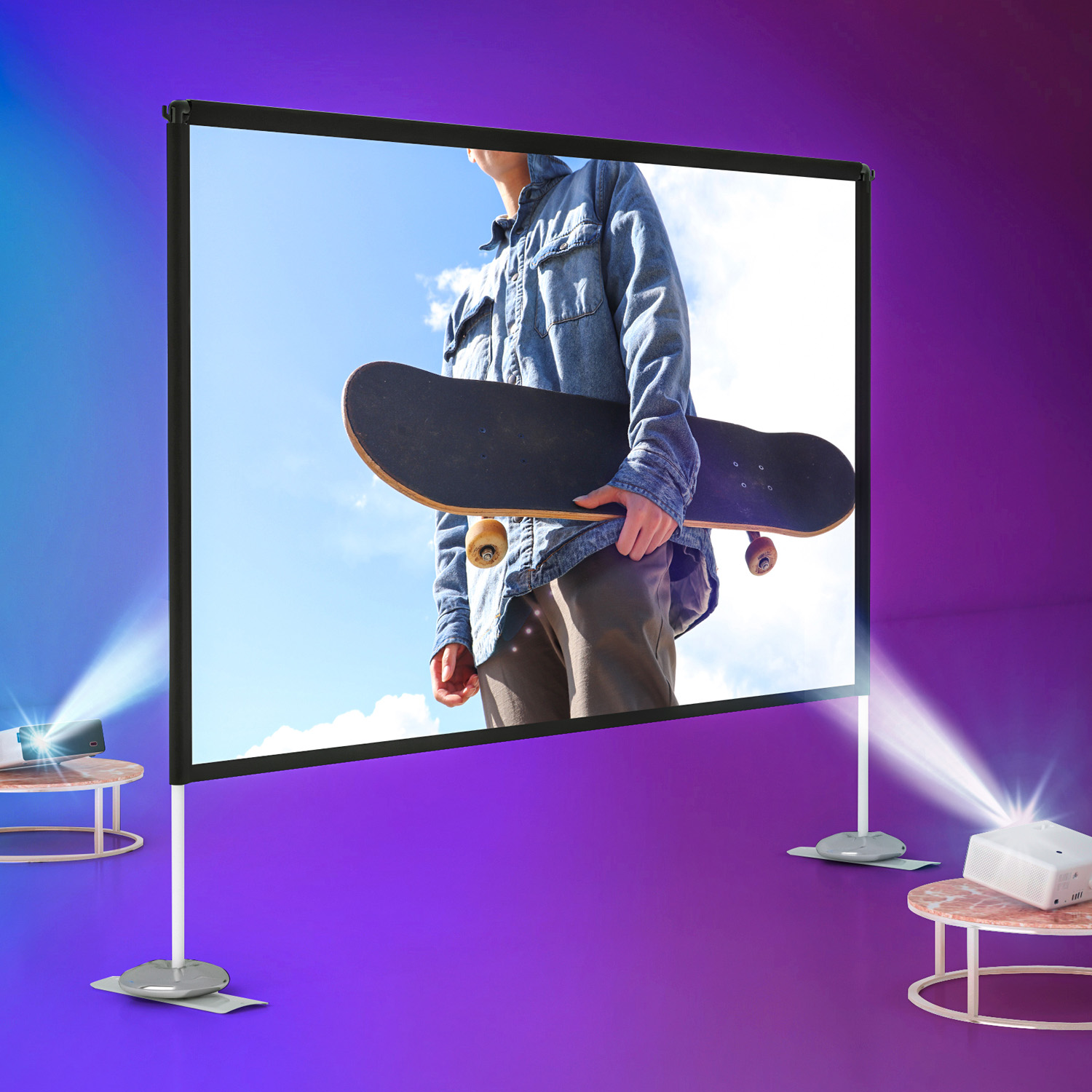 Find Pixthink 120Inch 4K Projector Screen with Stand 16 9 Foldable Projection Curtain with Carry Bag for Home Theatre Office Indoor Outdoor for Sale on Gipsybee.com with cryptocurrencies