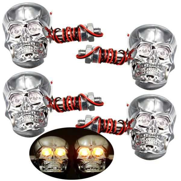 

4pcs 12V 0.5W Skeleton Turn Signal Light Motorcycle Skull Head Indicator Lamp