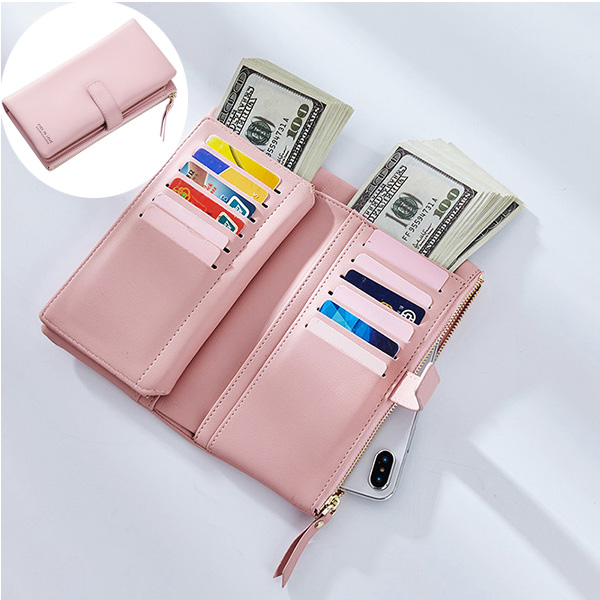 

Women Faux Leather Tri-fold 22 Card Slot Wallet Casual Solid Phone Purse Long Wallet