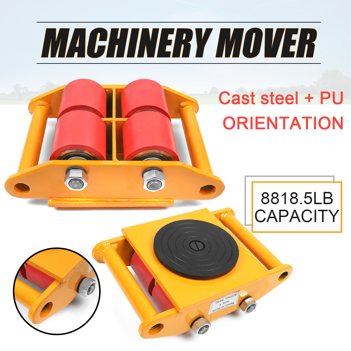 Machinery Mover Machine Roller Skates Cargo Equipment Dolly 6T/13200lb Capacity 