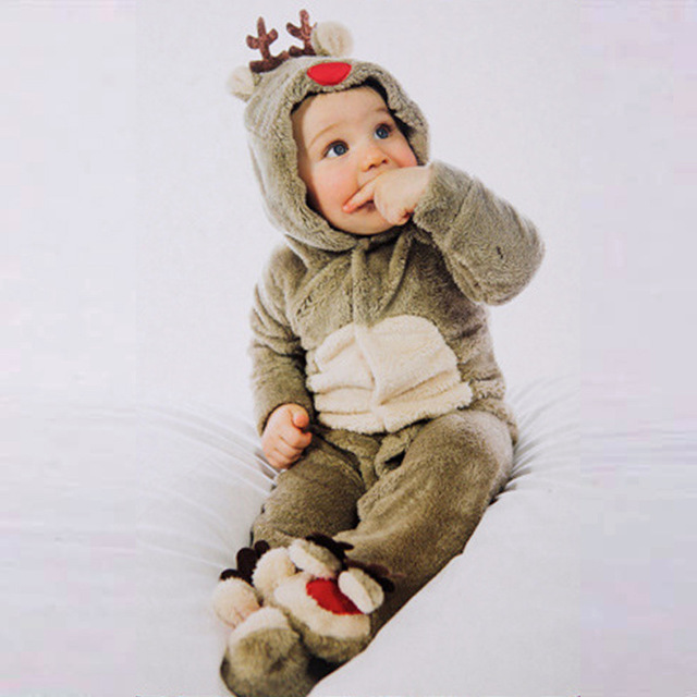 

Рождество Новый Baby Onesies Пижамы Малый Лось Коралловый Бархат Детские Ползунки Рождество
