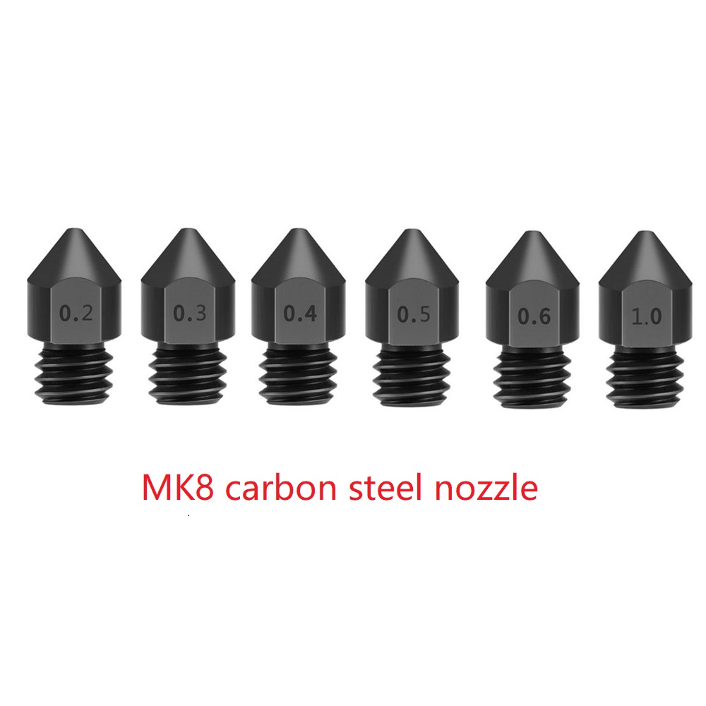 Creativity 5pcs 3D Printer Parts Reprap MK8 Hardened Steel Nozzle 1.75mm 0.2/0.3/0.4/0.5/0.6/1.0mm for MK8 Ender 3 CR10 CR10S Hotend Kit 9