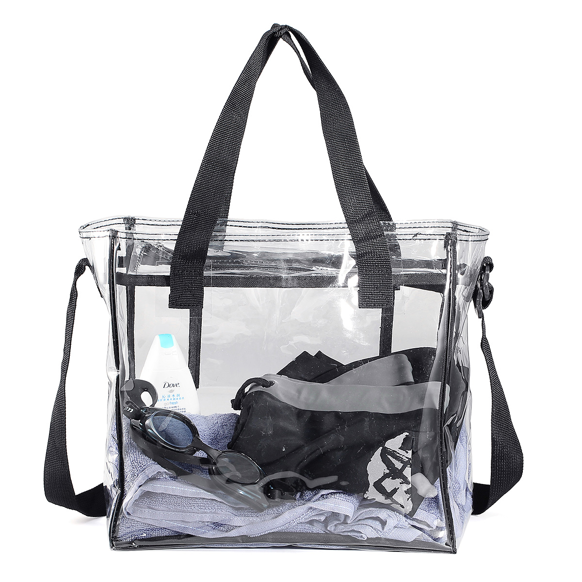 

KCASA KC-0628 Clear PVC Travel Storage Bag Waterproof Zipper Adjustable Gym Shoulder Bag
