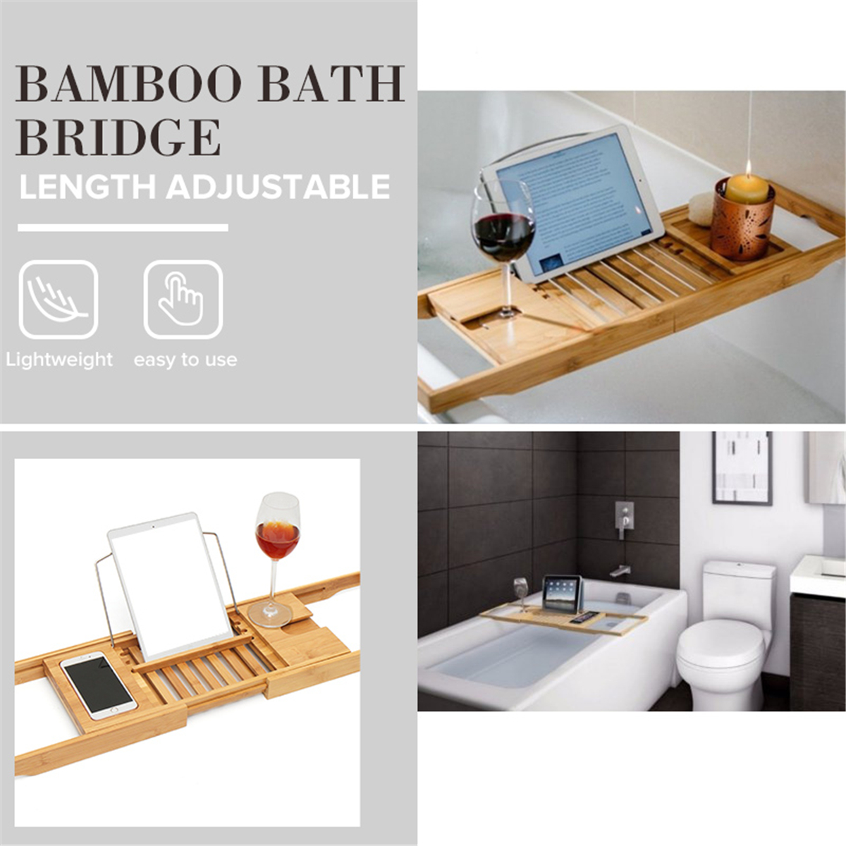 Bathtub Bamboo Holder Bathroom Tray Tablets Shelf Book Reading Rack Stand 3