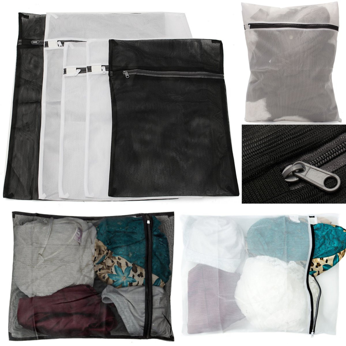 

5Pcs 3 Sizes Zippered Mesh Laundry Wash Bag Lingerie Socks Underwear Clothes Storage