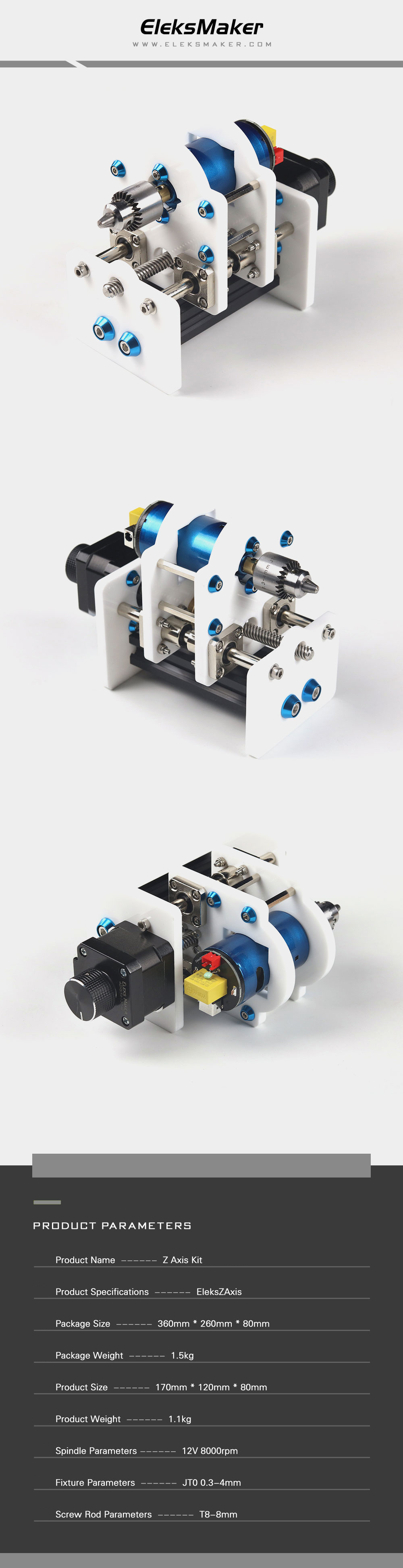 EleksMaker® EleksZAxis Z Axis & Spindle Motor Drill Chunk Integrated Set DIY Upgrade Kit for Laser Engraver CNC Router 10