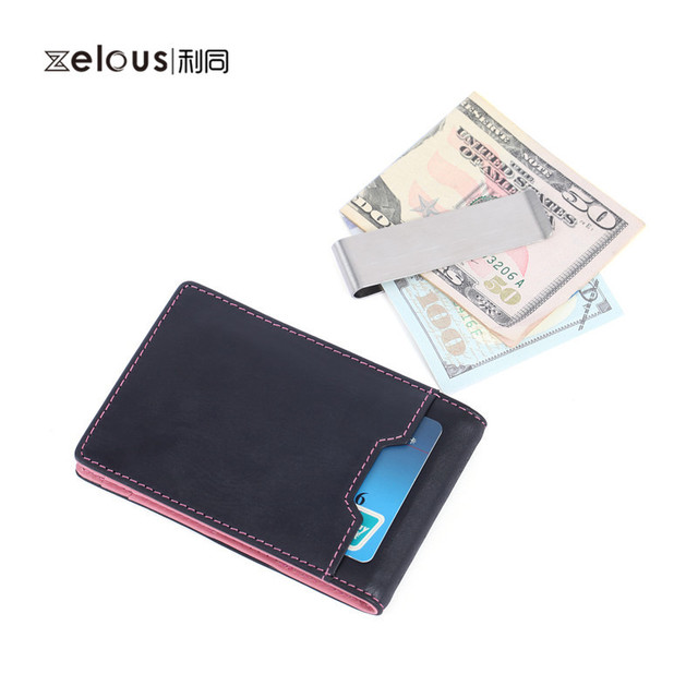 

Supply Ultra-thin Card Package Crazy Horse Leather Retro Dollar Clip Wallet Leather Rfid Men's Women's Wallet