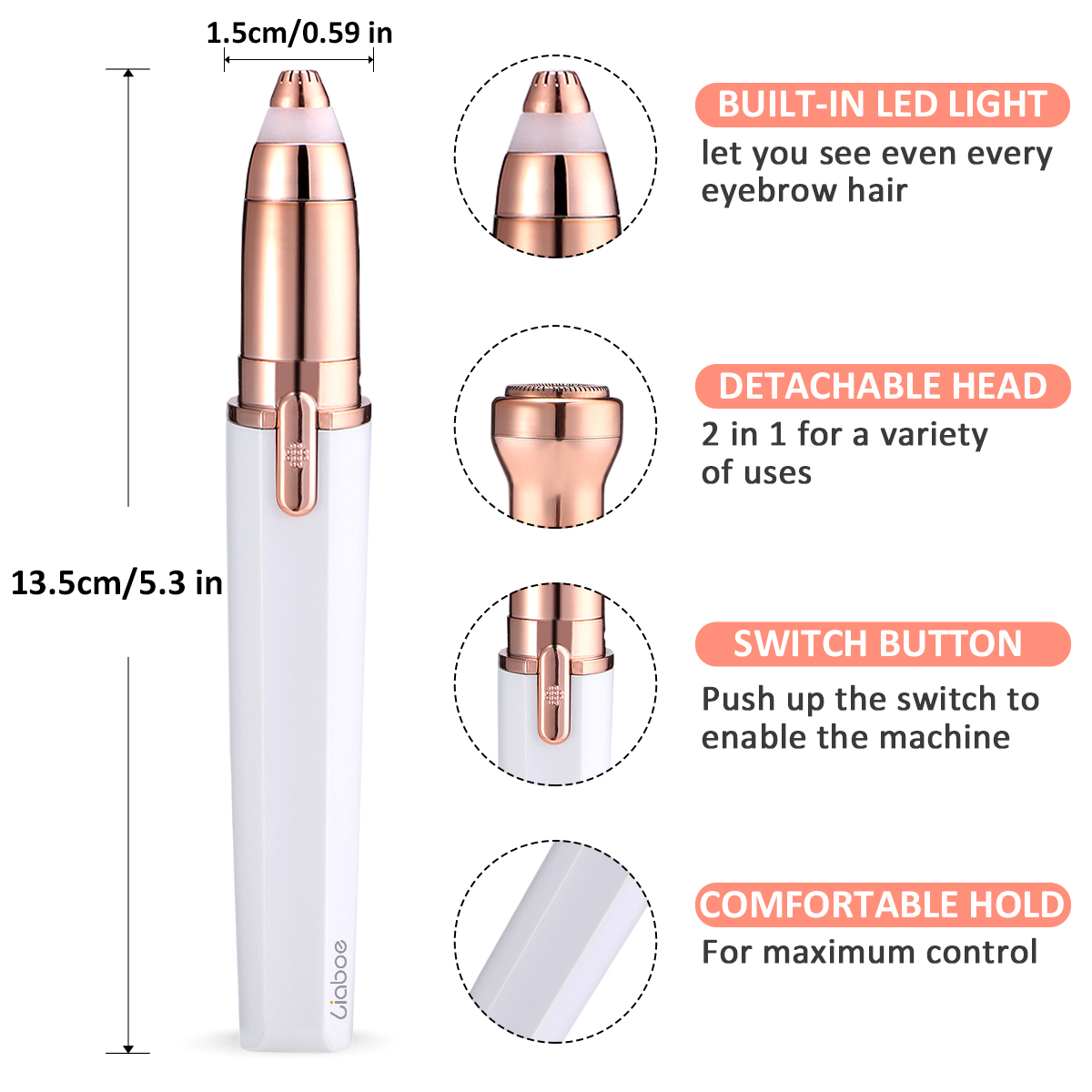 Hapord Eyebrow Hair Remover Hassle-Free Portable Finishing Touch Flawless Brows Removal Razor With Light Battery Included