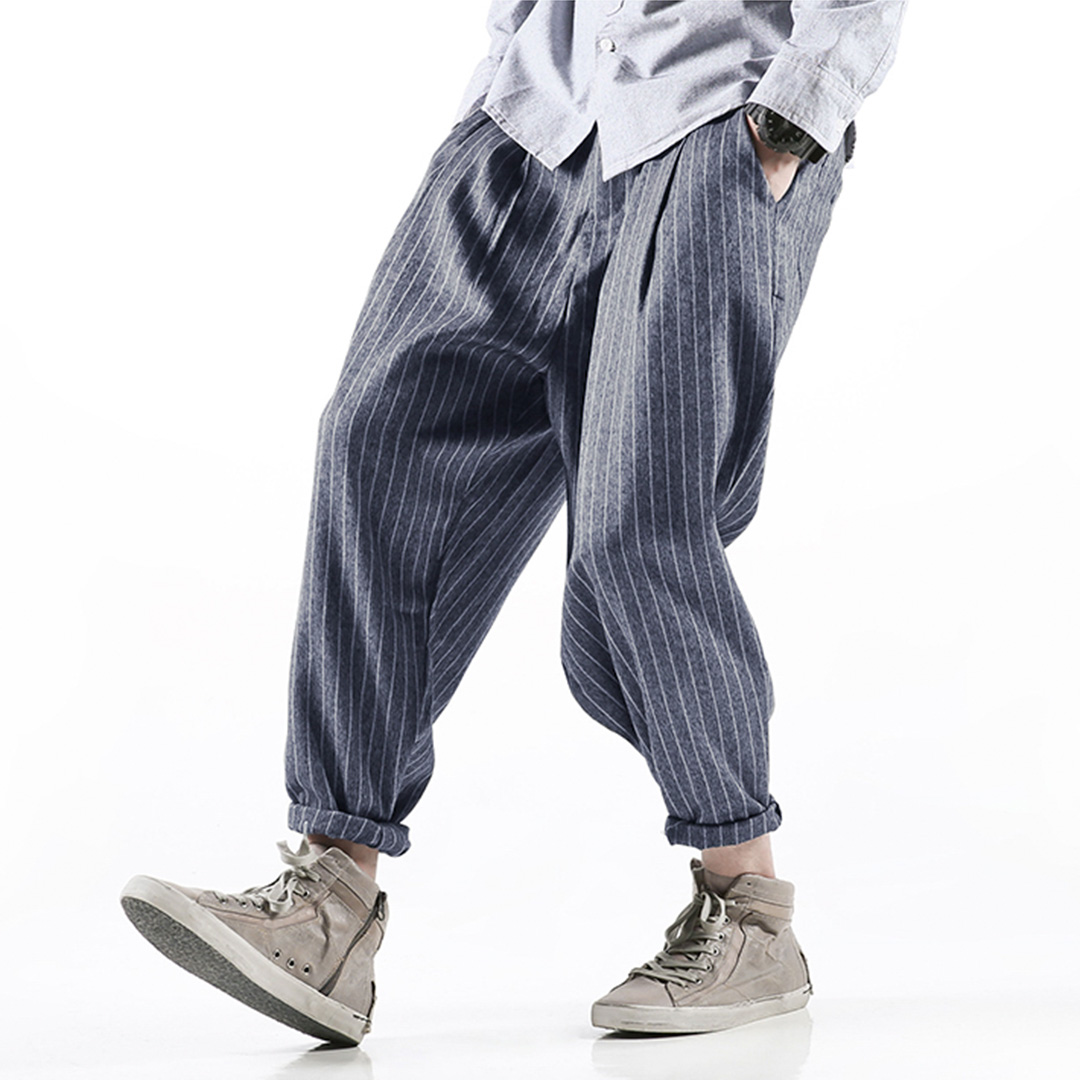 

Mens Cotton Breathable Loose Striped Vintage Baggy Pants