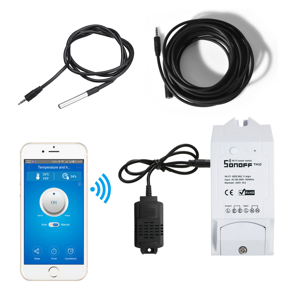SONOFF® TH10 TH16 Smart WIFI Switch Контроль температуры и влажности Wifi Smart Switch Home Automation Набор Работает с Alexa Google Home