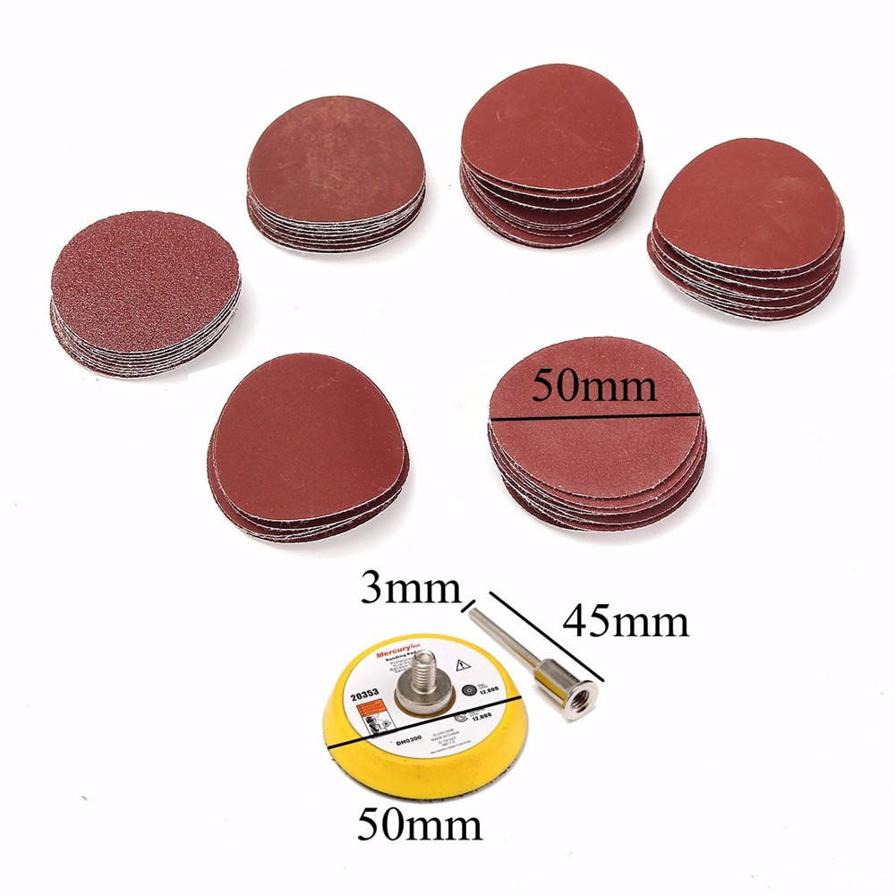 Effetool BG0300 2 Inch 50mm Hook and Loop Sanding Pad 3mm Shank with 60pcs 100 to 2000 Grit Sand Pap