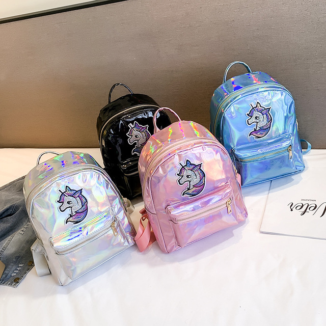 

Bright Face Laser Backpack Cartoon Cute Unicorn Backpack Girl Casual Bag Tide Pu