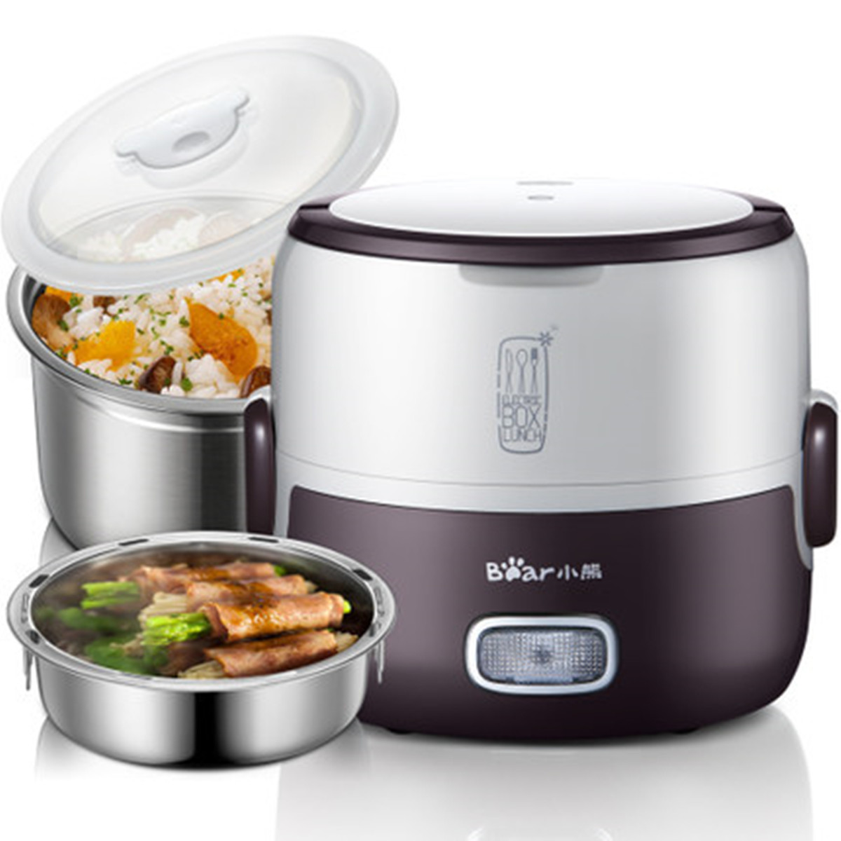 

1.3L 220V Stainless Steel Electric Rice Cooker Portable Mini Steamer Lunch Box Food Storage