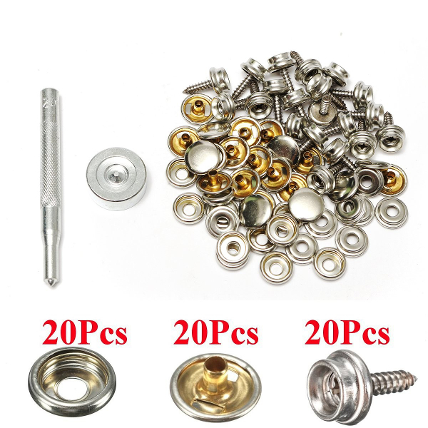 

20Set Stainless Steel 5/8 Inch Boat Cover Canopy Fittings Fastener Snap Kit with Tools