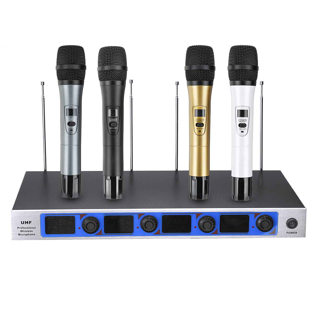 

Professional 4 Channel 4 Cordless Handheld Mic UHF Wireless Microphone System Karaoke AU