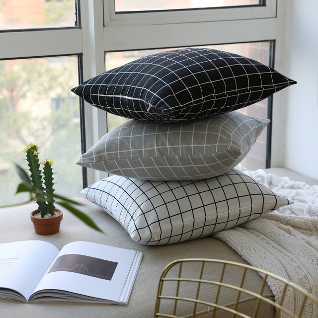 

Nordic Pillow Cushion Modern Minimalist Black And White Gray Geometric Lattice Hug Pillowcase Living Room Sofa Pillow Without Core