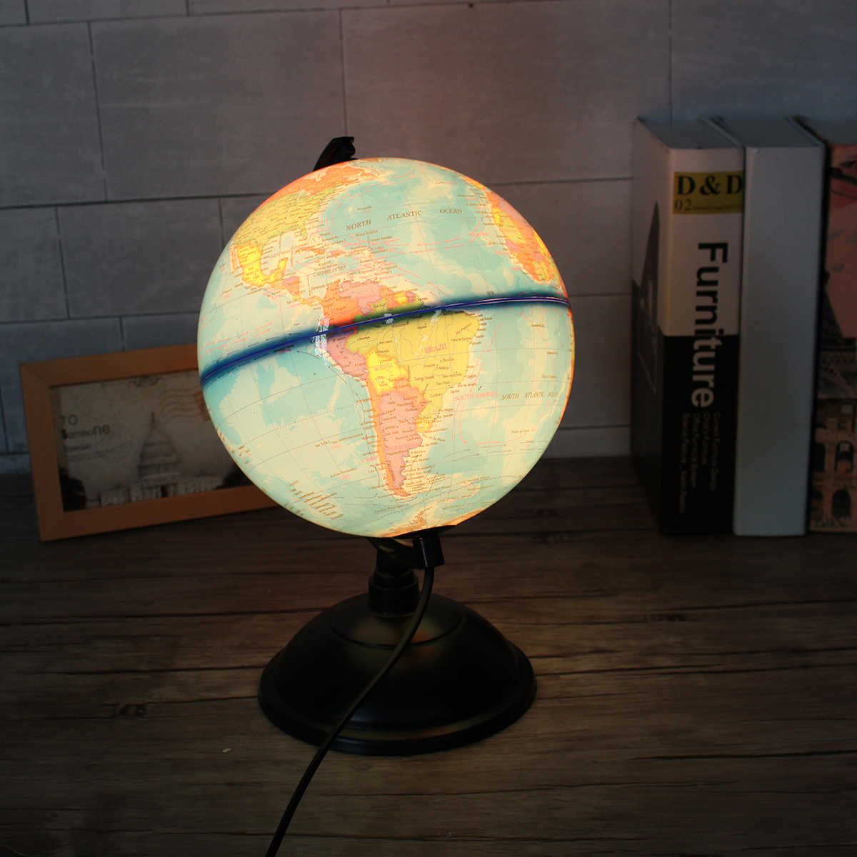 

8 Inch 110V LED World Map Globe Night Light Home Office Room Desktop Decor Lamp Kids Gift