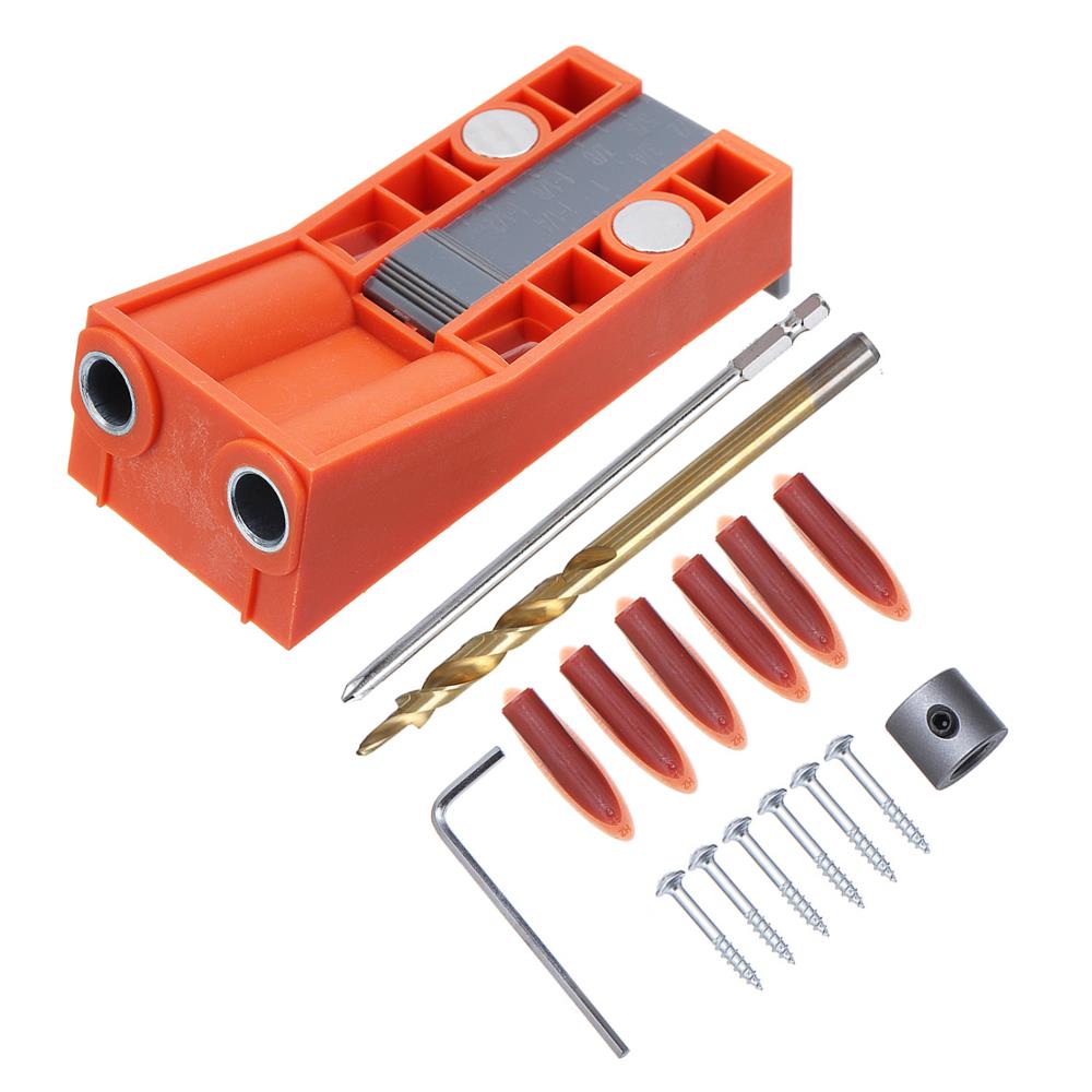 

Pocket Hole Jig System With Magnet and Step Drill Bit and Accessories Wood Drill Positioning Slider Plastic 9.5mm Drill Guide For Carpentry Woodworking Tool
