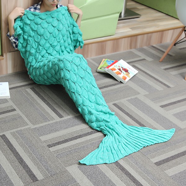 

180x90 Yarn Knitting Mermaid Tail Blanket Wave Stripe Warm Bed Mat Super Soft Sleep Bag