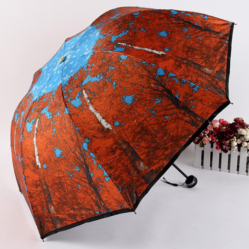 

1Pc Folding Creative Painting Maple Leaf Rain Umbrella Black Gum Sunshade